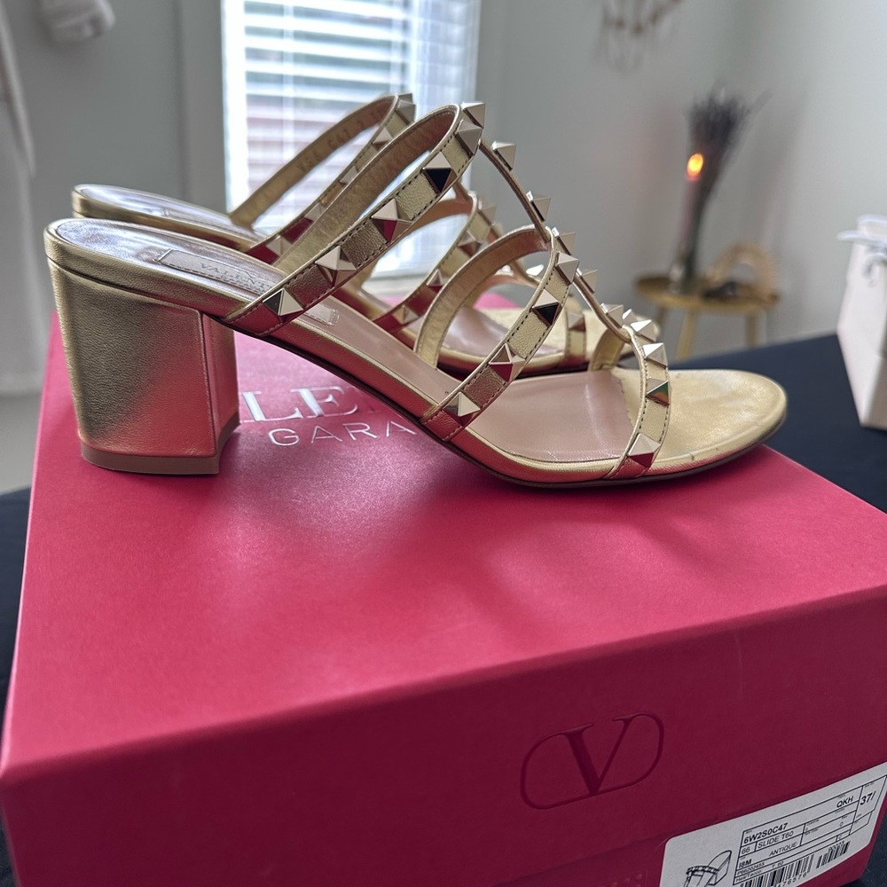 Valentino Gold Strappy Heels with Studs